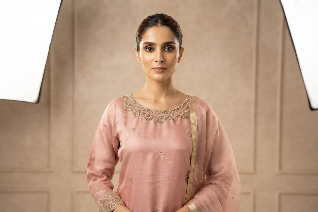 Dusty Rose Scalloped Palazzo Suit