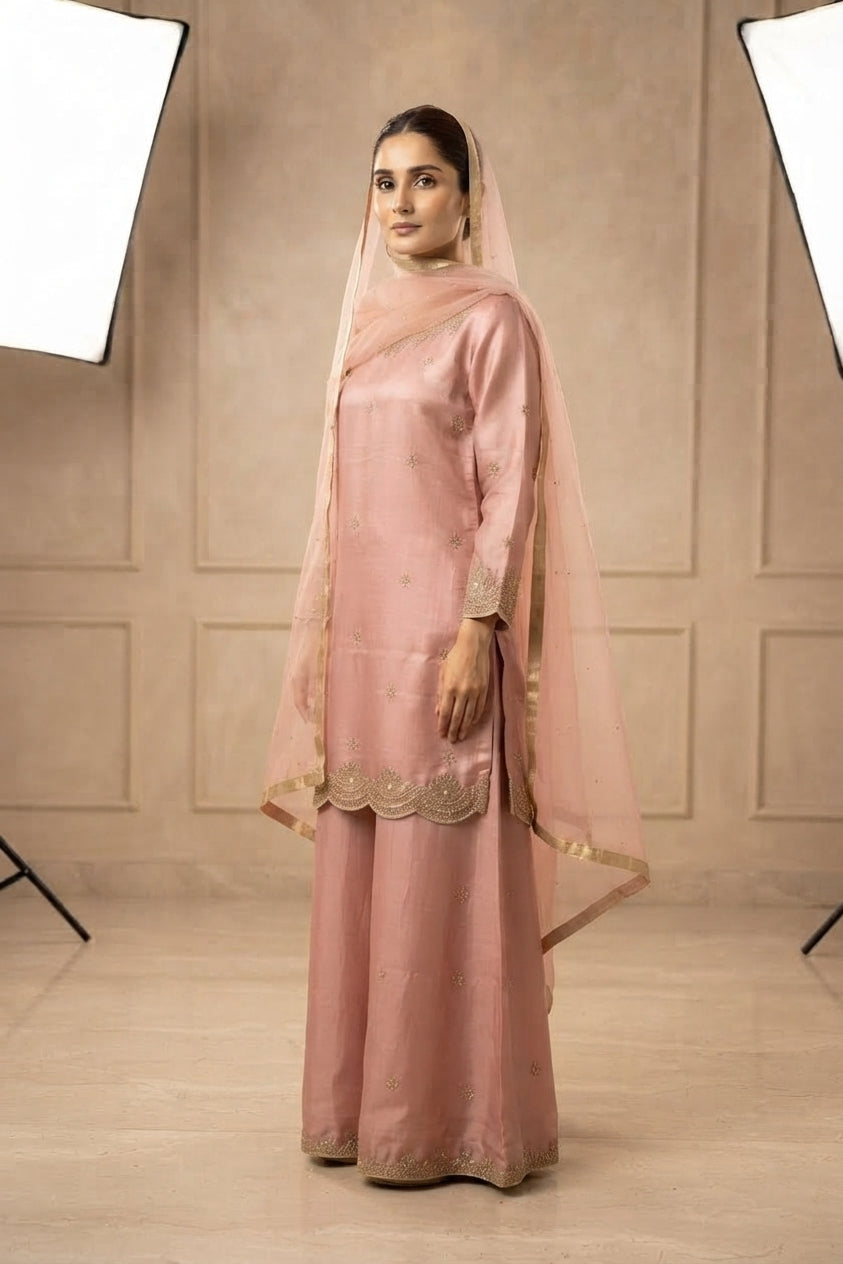 Dusty Rose Scalloped Palazzo Suit