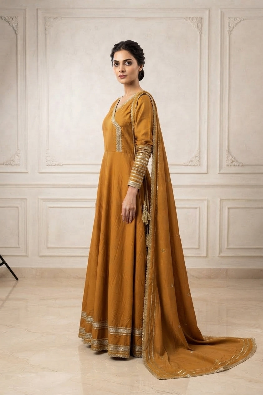 Mustard Angrakha Frock Suit